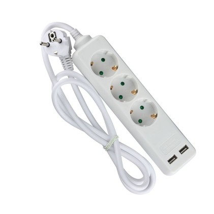 V-TAC Multipresa con Cavo 1,5m 3 Prese 10A 2P + Schuko 2 USB e Interruttore Luminoso Spina Schuko Colore Bianco