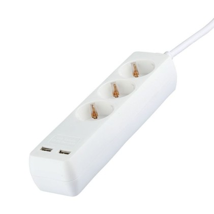 V-TAC Multipresa con Cavo 5m 3 Prese 10A 2P + Schuko 2 USB e Interruttore Luminoso Spina Schuko Colore Bianco