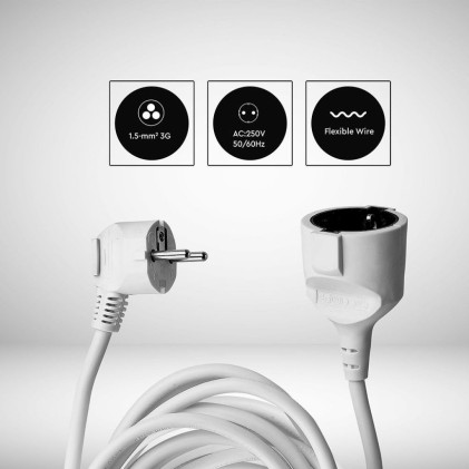 V-TAC Estensione Cavo 10m Presa e Spina Schuko Colore Bianco