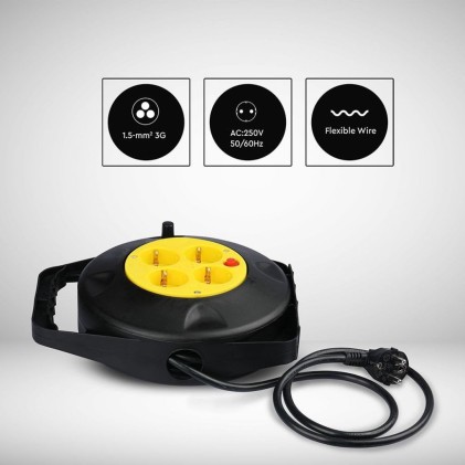 V-TAC Prolunga Avvolgicavo con 4 prese 10A 2P + Schuko con Protezione Termica Colore Nero e Spina Schuko l: 10mt