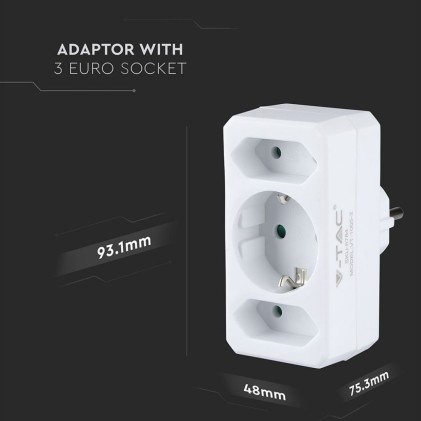 V-TAC Adattatore Multipresa con 3 Prese Frontali 2 10A e una Presa 10A 2P + Schuko con Spina Schuko Colore Bianco
