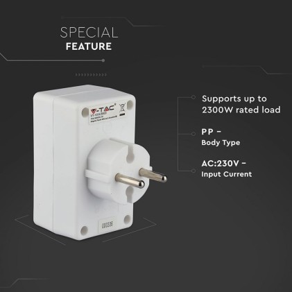 V-TAC Adattatore Multipresa con 4 Prese Frontali 2,5A e Spina Schuko Colore Bianco