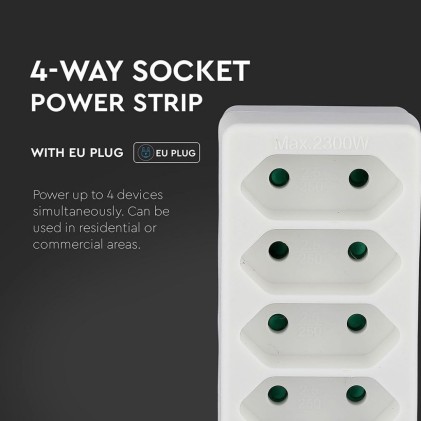 V-TAC Adattatore Multipresa con 4 Prese Frontali 2,5A e Spina Schuko Colore Bianco