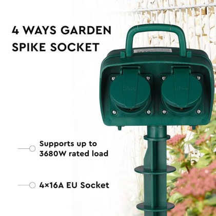 V-TAC Presa da Giardino con Cavo 3m 4 Prese 16A con Copertura Colore Verde IP44