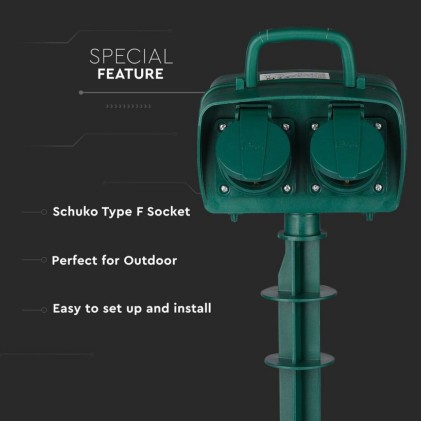 V-TAC Presa da Giardino con Cavo 3m 4 Prese 16A con Copertura Colore Verde IP44