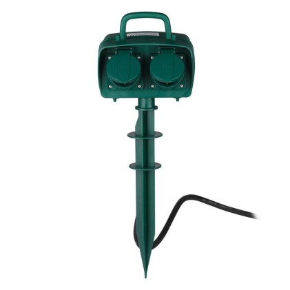 V-TAC Presa da Giardino con Cavo 3m 2 Prese 16A con Copertura e un Timer Meccanico sul Retro Colore Verde IP44