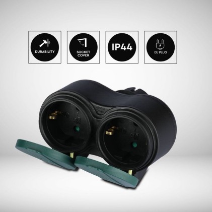 V-TAC Adattatore con 2 Prese 16A Colore Verde IP44