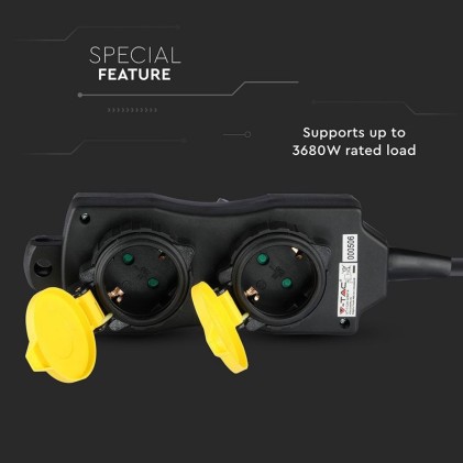 V-TAC Multipresa con Cavo 3m 4 Prese 16A con Copertura Colore Nero Giallo IP44