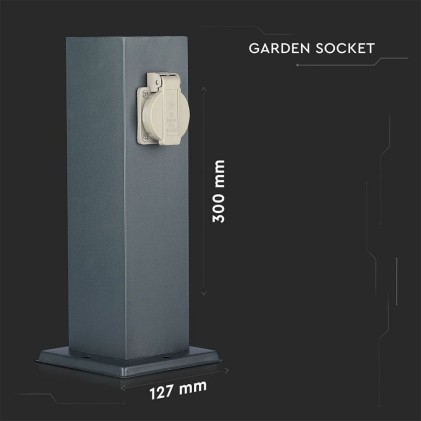 V-TAC Multipresa da Giardino a Colonna con 2 Prese 16A in Acciaio Inossidabile h: 300mm Colore Grigio Scuro IP44