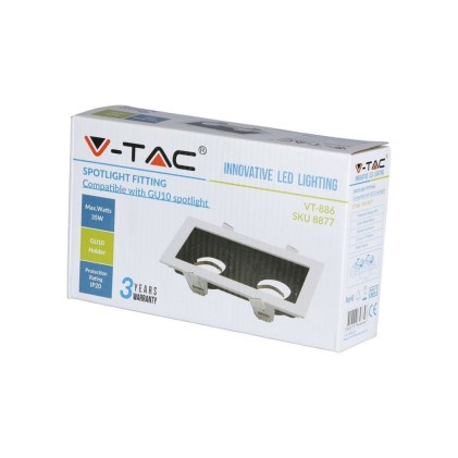 V-TAC Portafaretto LED Doppio da Incasso 2*GU10 e GU5.3 (MR16) Orientabili Colore Bianco e Nero