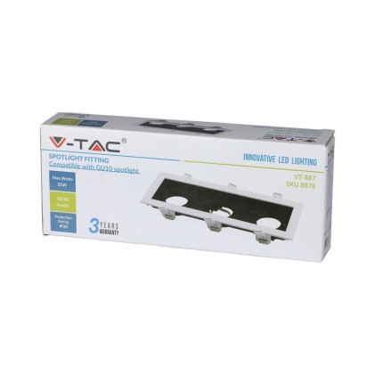 V-TAC Portafaretto LED Triplo da Incasso rettangolare 3*GU10 e GU5.3 (MR16) Orientabili Colore Bianco e Nero