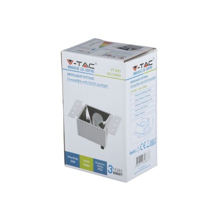 V-TAC Portafaretto LED da Incasso Quadrato GU10 Colore Bianco e Cromato