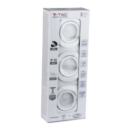 V-TAC Portafaretto LED da Incasso Rotondo 5W con Faretto GU10 Colore Bianco 6400K (Confezione 3 Pezzi)