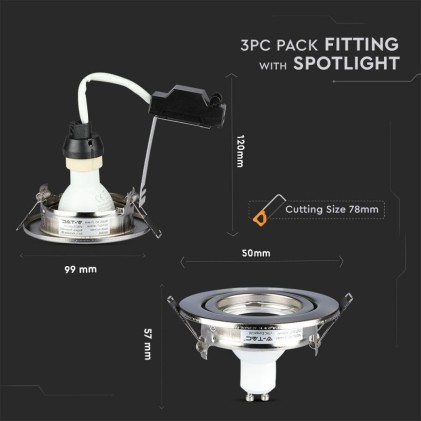 V-TAC Portafaretto LED da Incasso Rotondo 5W con Faretto GU10 Colore Nichel Satinato 6400K (3 Pezzi)
