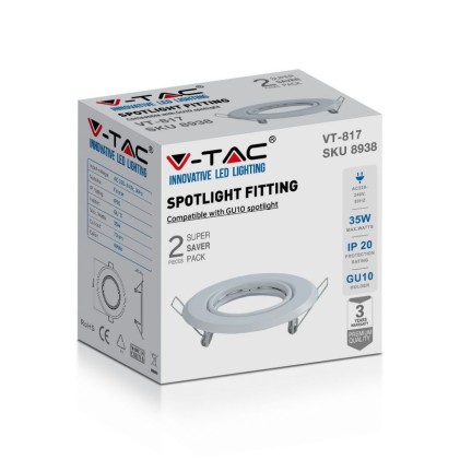 V-TAC Portafaretto LED da Incasso Rotondo GU10 Colore Bianco (Box 2 Pezzi)