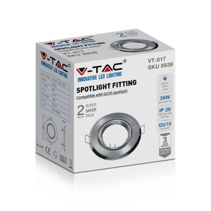 V-TAC Portafaretto LED da Incasso Rotondo GU10 Colore Nichel Satinato (Box 2 Pezzi)