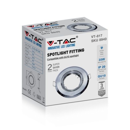 V-TAC Portafaretto LED da Incasso Rotondo GU10 Colore Cromato (Box 2 Pezzi)