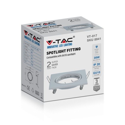 V-TAC Portafaretto LED da Incasso Quadrato GU10 Colore Bianco (Box 2 Pezzi)