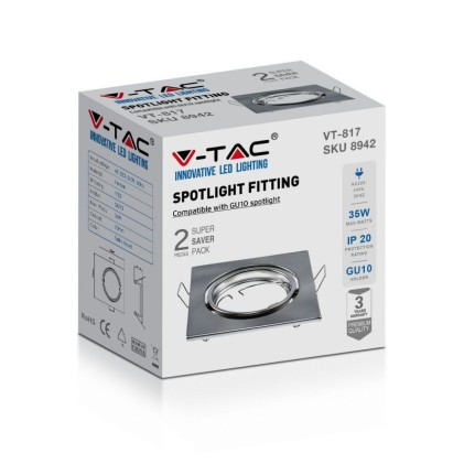 V-TAC Portafaretto LED da Incasso Quadrato GU10 Colore Nichel Satinato (Box 2 Pezzi)