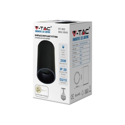 V-TAC Portafaretto LED Montaggio a Plafone Rotondo GU10 Corpo Nero