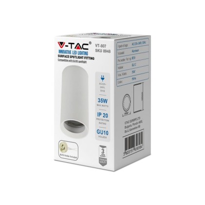 V-TAC Portafaretto LED Montaggio a Plafone Rotondo GU10 Corpo Bianco ( H : 100mm )