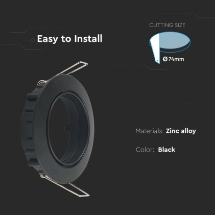 V-TAC Portafaretto LED da Incasso Rotondo GU10 Colore Nero Orientabile