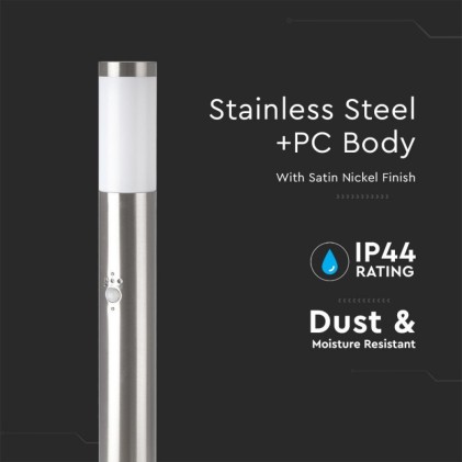 V-TAC Piantana LED da Giardino 80cm con Portalampada E27 e sensore di movimento (max 60W) in Acciaio Inossidabile IP44