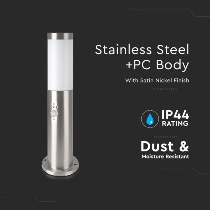 V-TAC Lampada LED da Giardino 45cm con Portalampada E27 e sensore di movimento (max 60W) in Acciaio Inossidabile IP44