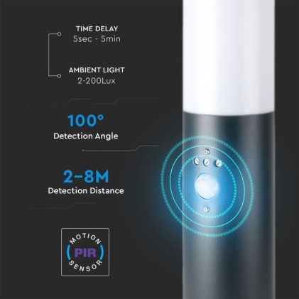 V-TAC Piantana LED da Giardino 45cm con Portalampada E27 e Sensore di movimento (max 60W) in Acciaio Inossidabile IP44 Colore Grigio