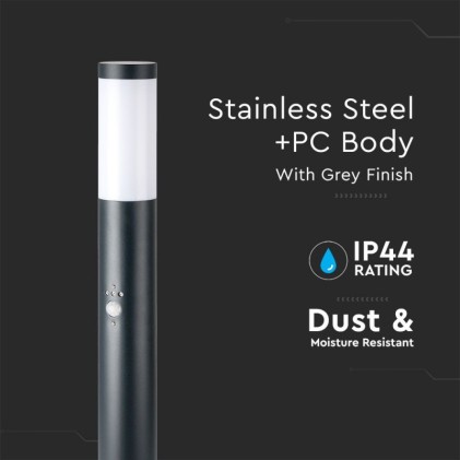 V-TAC Piantana LED da Giardino 80cm con Portalampada E27 e Sensore di movimento (max 60W) in Acciaio Inossidabile IP44 Colore Grigio