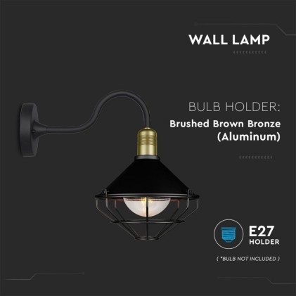 V-TAC Lampada LED da Muro a Lanterna in Vetro con Portalampada E27 Colore Nero Opaco IP65