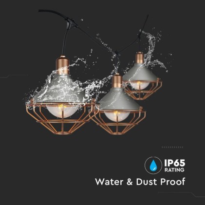 V-TAC Catenaria 3m per 6 lampadine LED E27 Con Diffusori trasparenti IP65 Colore grigio e rame