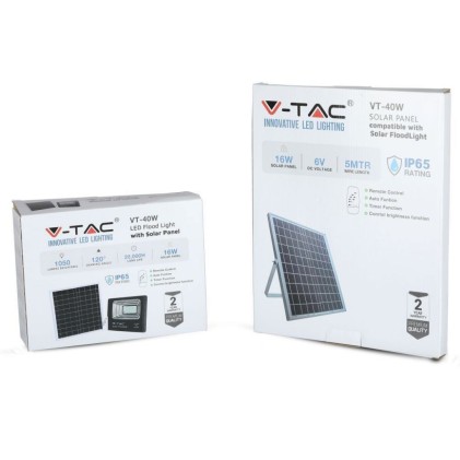 V-TAC Faro LED con Telecomando e Pannello Solare 16W 6000K