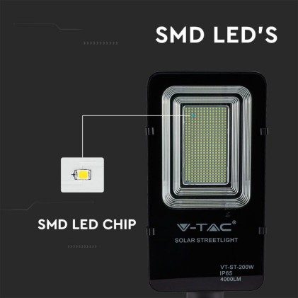V-TAC Armatura Stradale LED SMD 50W con Pannello Solare Colore Nero 6000K IP65