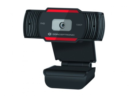 Conceptronic Amdis Webcam Full HD 1080p USB 2.0 - Microfono integrato - Messa a fuoco fissa - Angolo di visione 65&ordm; - Cavo da 1,50 m - Colore nero/rosso