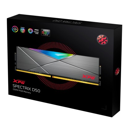 Adata Ram Gaming Xpg Spectrix D50G 8Gb(1X8Gb) Ddr4 3600Mhz Rgb, Cl18-22-22, Tungsten Grey