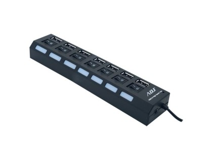 Hub Usb 2.0 7P C/Alimentatore Bk C/Interruttori Singoli Luce Led Adj