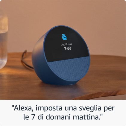 Amazon Nuovo Echo Spot (modello 2024) | Sveglia intelligente con suono di qualità e Alexa | Blu