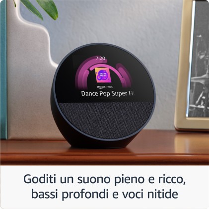 Amazon Nuovo Echo Spot (modello 2024) | Sveglia intelligente con suono di qualità e Alexa | Bianco
