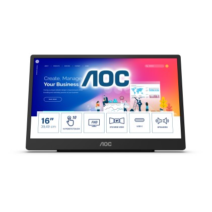 Aoc Monitor Touch 15,6 Led Ips Fhd 16:9 250 Cdm, Usb-C, Multimediale