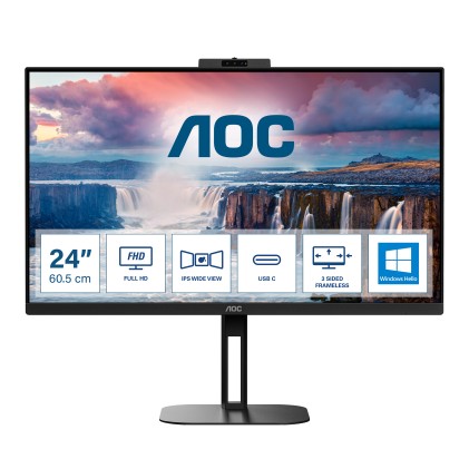 Aoc Monitor 23,8 Led Ips Fhd 16:9 4Ms 300 Cdm, Pivot, Usb-C Dock, Webcam, Dp/Hdmi, Multimediale