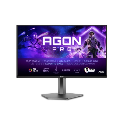 Aoc Monitor Gaming 32 Qd-Oled 4K Uhd 165Hz,  Reg Altezza, Dp/Hdmi, Multimediale