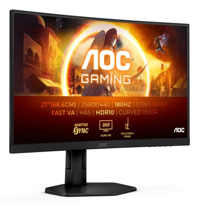 Aoc Monitor Gaming 27 Led Va Qhd 1Ms 300 Cdm 180Hz, Reg Altezza, Dp/Hdmi