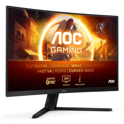 Monitor AOC G4 31,5" curvo 1500R LED Fast VA QHD 180Hz HDR10 - Tempo di risposta 1 ms - Angolo di visione 178&deg; - HDMI, DisplayPort, Audio - Montaggio VESA 100x100