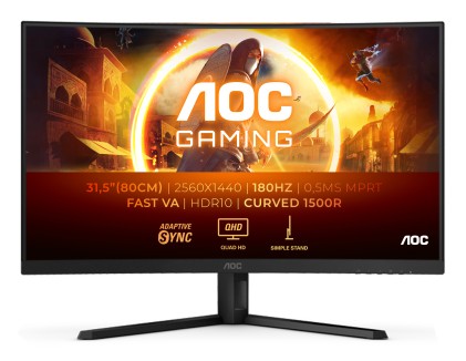 Monitor AOC G4 31,5" curvo 1500R LED Fast VA QHD 180Hz HDR10 - Tempo di risposta 1 ms - Angolo di visione 178&deg; - HDMI, DisplayPort, Audio - Montaggio VESA 100x100
