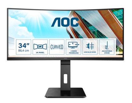 Aoc Monitor Curvo 34 Led Va 21:9 Qhd 1Ms 300 Cdm, Hdmi/Dp, Multimediale