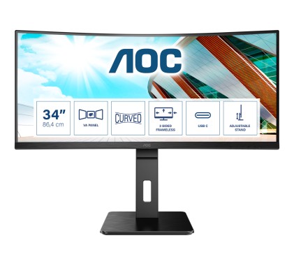 Aoc Monitor Curvo 34 Led Va Uwqhd 21:9 4Ms 300 Cdm, Dp/Hdmi, Multimediale