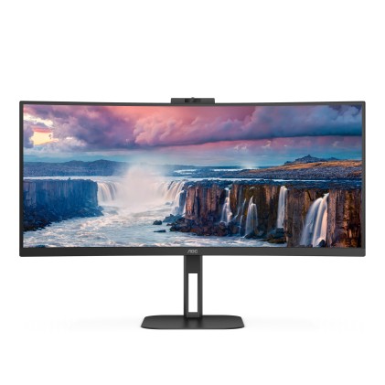 Aoc Monitor Curvo 34 Led Va Wqhd 21:9 4Ms 300 Cdm, Altezza, Webcam, Usb-C, Dp/Hdmi, Multimediale