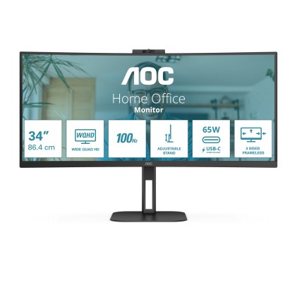 Aoc Monitor Curvo 34 Led Va Wqhd 21:9 4Ms 300 Cdm, Reg Altezza, Usb-C Dock, Dp/Hdmi, Multimediale