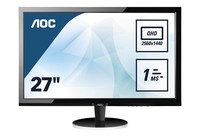 Aoc Monitor 27" Led Tn, 16:9, 2560X1440, 350Cd/M2, 1Ms, 170X160, D-Sub, Dvi-D, Hdmi, Dp